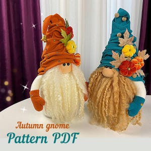 modello pdf per gnomo autunnale scandinavo, gnomo arancione, gnomo con zucche, gnomo facile fai da te fatto a mano + tutorial video gratuito Youtube