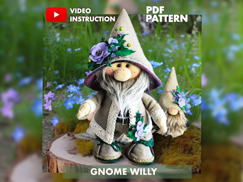 modello pdf gnomo scandinavo primaverile Willy gnomo floreale della foresta fai da te fatto a mano video tutorial gratuito immagine 1