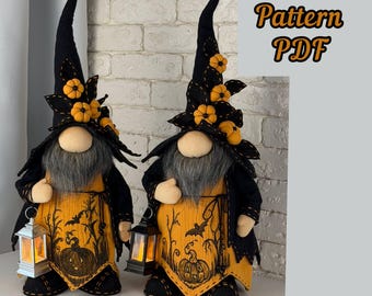 Cartamodello PDF per gnomo di Halloween "Mr. Pumpkin", modello scandinavo, decorazione fai da te per Halloween, tutorial per gnomo in tessuto