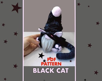 patron pdf nain scandinave chat noir nain chat décoration bricolage cadeau cadeau fait main + tutoriel couture vidéo gratuit