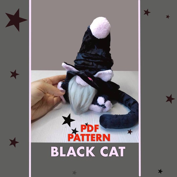 pattern pdf scandinavian gnome black cat gnome cat decoration diy gift present handmade + free video sewing tutorial