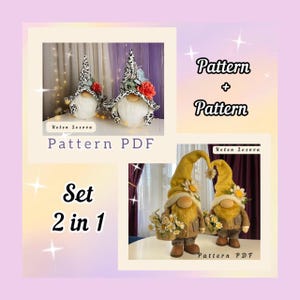 Zestaw wzorów gnomów pdf dla skandynawskich gnomów: gnom stokrotka rumianek + gnom magiczny kwiat, prezent + darmowe samouczki wideo YouTube DIY HandMade