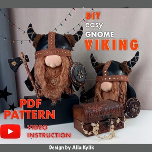 pattern pdf scandinavian viking gnome, gnome craft, easy gnome, diy gift handmade + free video sewing tutorial