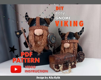 pattern pdf scandinavian viking gnome, gnome craft, easy gnome, diy gift handmade + free video sewing tutorial