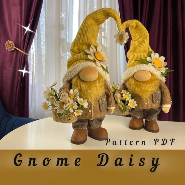 patroon pdf voor Scandinavische gnome madeliefje gnome kamille bloem gnome ontwerp gnome op poten gnome in laarzen bos gnome DIY handgemaakt