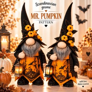 Mr. Pumpkin Halloween Gnome Sewing Pattern PDF, 20" Fabric Gnome Scandinavian Gnome Pattern, DIY Halloween Decor, Fabric Gnome PDF Tutorial