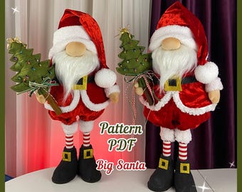 pattern pdf scandinavian gnome Big Santa, Santa Claus Christmas Saint St. Nicholas decor Happy New Year present gift + free video tutorial
