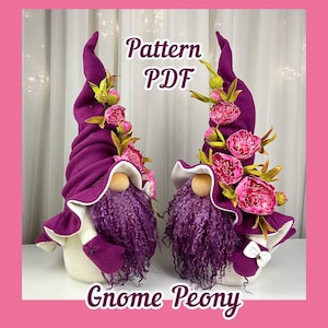modello pdf gnomo scandinavo peonia fiore gnomo carino gnomo fiore cappello intelligente viola gnomo viola fai da te fatto a mano + video tutorial gratuito YouTube