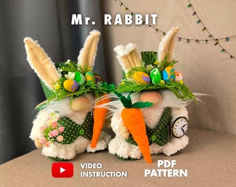 patron pdf Mr.Rabbit nain scandinave Lapin de Pâques Lapin de Pâques nain de fête DIY fait main + tutoriel vidéo gratuit