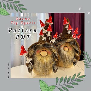 modello gnomo pdf per gnomo scandinavo agarico muscario, gnomo della foresta con funghi regalo gnomo autunnale + video tutorial gratuito YouTube fai da te fatto a mano