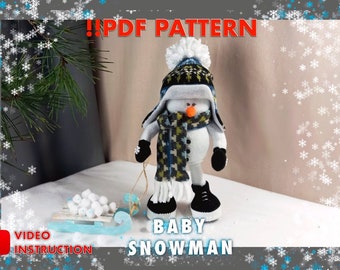 patron pdf bébé bonhomme de neige, décoration Noël nouvel an, cadeau bricolage fait main + tutoriel couture vidéo gratuit