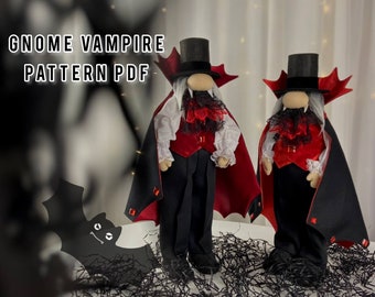 pattern pdf scandinavian gnome vampire for Halloween, count in cloak, vampire decor for halloween DIY HandMade + free video tutorial