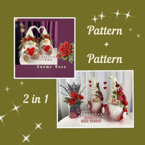 patrones pdf gnomos enamorados gnomos navideños gnomo San Valentín + gnomo escandinavo gnomo flor rosa, regalo de San Valentín + postal de regalo