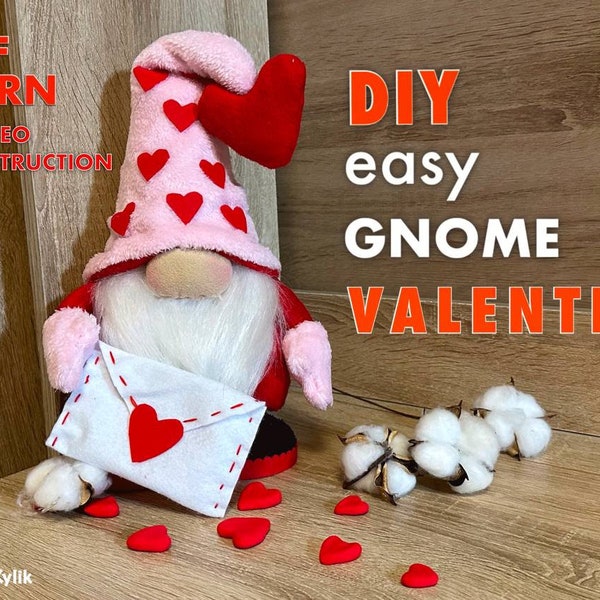 pattern pdf scandinavian gnome mr. Valentine, Valentine's Day present DIY HandMade free video tutorial