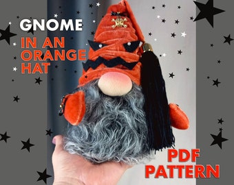 patron pdf nain scandinave est orange chapeau joyeux Halloween décoration, petit nain facile à faire main cadeau fait main + tutoriel couture vidéo gratuit