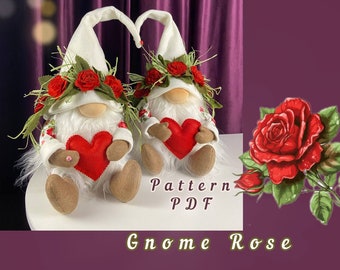 pattern pdf for scandinavian gnome rose flower gnome summer gnome on legs seating gnome gnome for lovers gnome for loved ones DIY HandMade