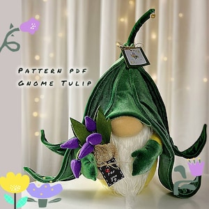 pattern pdf scandinavian gnome tulip flower gnome spring gnome easter gnome present DIY HandMade + gift postcard + label