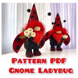 Patrón PDF Gnomo escandinavo Mariquita Gnomo de verano Gnomo escarabajo Gnomo rojo Gnomo para regalo DIY Hecho a mano + video tutorial gratuito