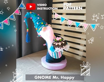 modèle pdf Unique Gnome Mister Happy Birthday nain scandinave décoration de cuisine nain chef DIY fait main + tutoriel vidéo gratuit