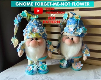 patrón pdf gnomo escandinavo nomeolvides flor gnomo de flores gnomo azul DIY hecho a mano + vídeo tutorial gratis