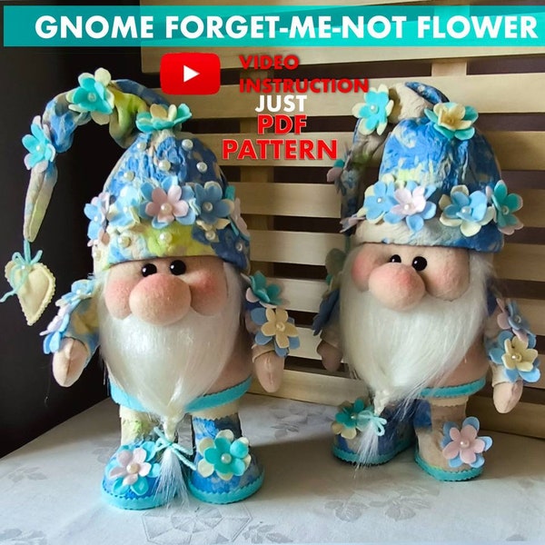 pattern pdf scandinavian gnome forget-me-not flower flower gnome blue gnome DIY HandMade + free video tutorial