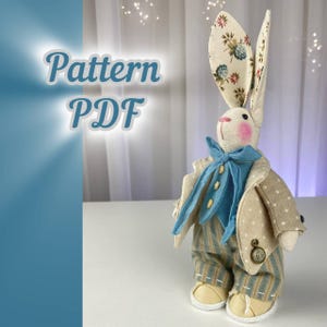 modello pdf dolce coniglietto maschio, coniglietto piccolo, coniglio maschio, coniglietto pasquale, lepre maschio, coniglietto con vestiti non removibili + tutorial video gratuito YouTube