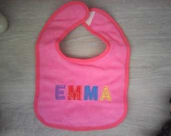 Baby bib at EMMA's first name embroidered sponge