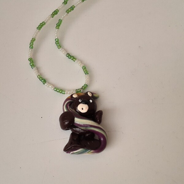 Collier  ourson lettre S enfant fimo cadeau fait main