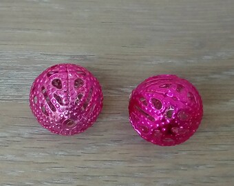 Set of 2 pink metal beads for jewelry making