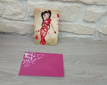 Carte postale décor mistigri jeune femme