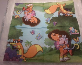 set of 2 paper napkins depicting a famous cartoon girl dora