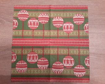 serviettes en papier représentant des boules de Noël lot de 2