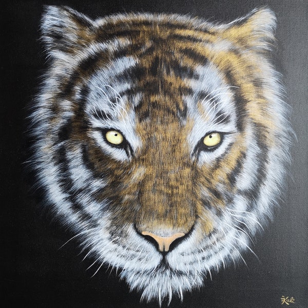 Tableau Peinture Acrylique tigre or/phosphorescent