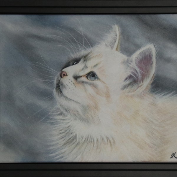Original Art painting Tableau Peinture Acrylique chat blanc peinture animalière