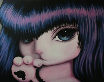 Tableau Peinture acrylique personnage manga BJD chat "Purple"