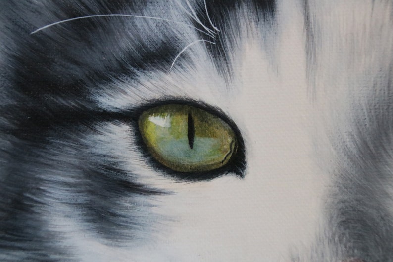 Original Art painting Tableau Peinture Acrylique chat gris et blanc peinture animalière réaliste image 5