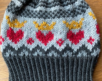 Hand knit grey winter beanie