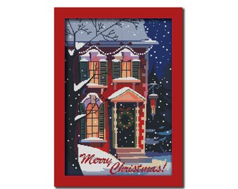 Merry Christmas cross stitch pattern Christmas poster Christmas gift for best friend Winter house Christmas eve mom gift Christmas ideas 63