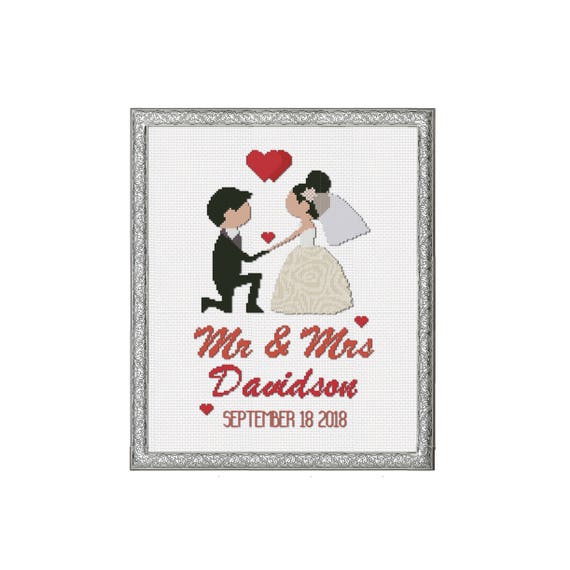 Wedding Cross Stitch Pattern Personalized Couple Gift Bride Etsy