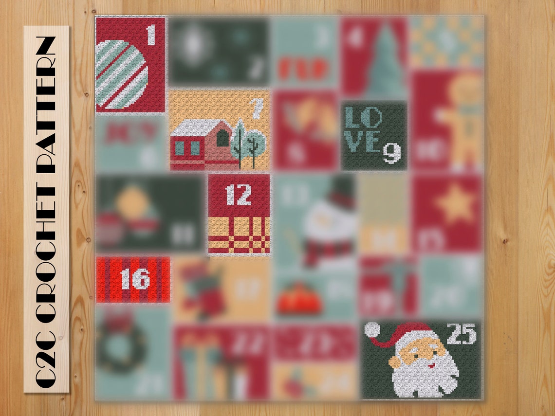 Crochet C2C Advent calendar Christmas C2C blanket crochet Etsy