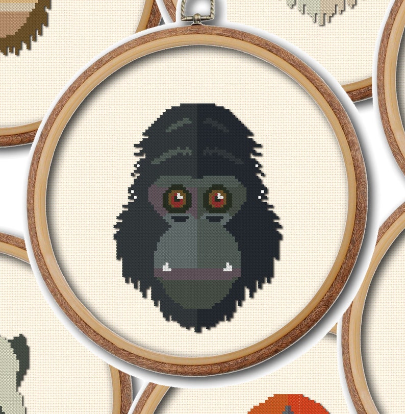 Funny monkeys cross stitch pattern Set of 7 charts Wild animals planet Nursery decor wall art jungle animals Monkeys poster Baby room Decor