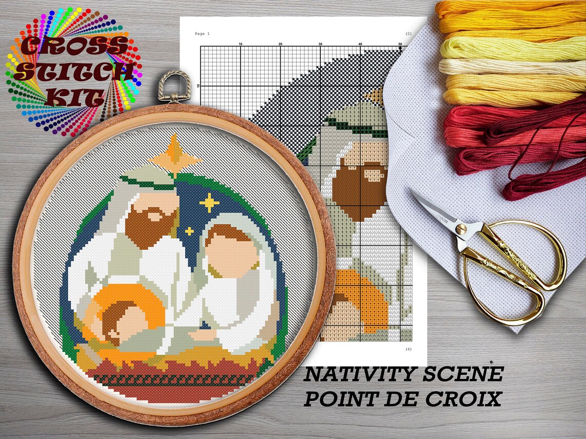 Nativity scene Cross stitch KIT Christmas eve DIY KIT Etsy