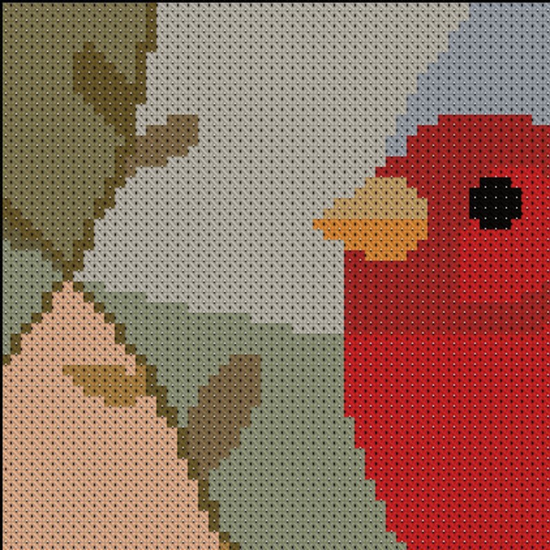 Red Bird Pattern Cross Stitch Pattern Forest Bird Art Nursery Etsy