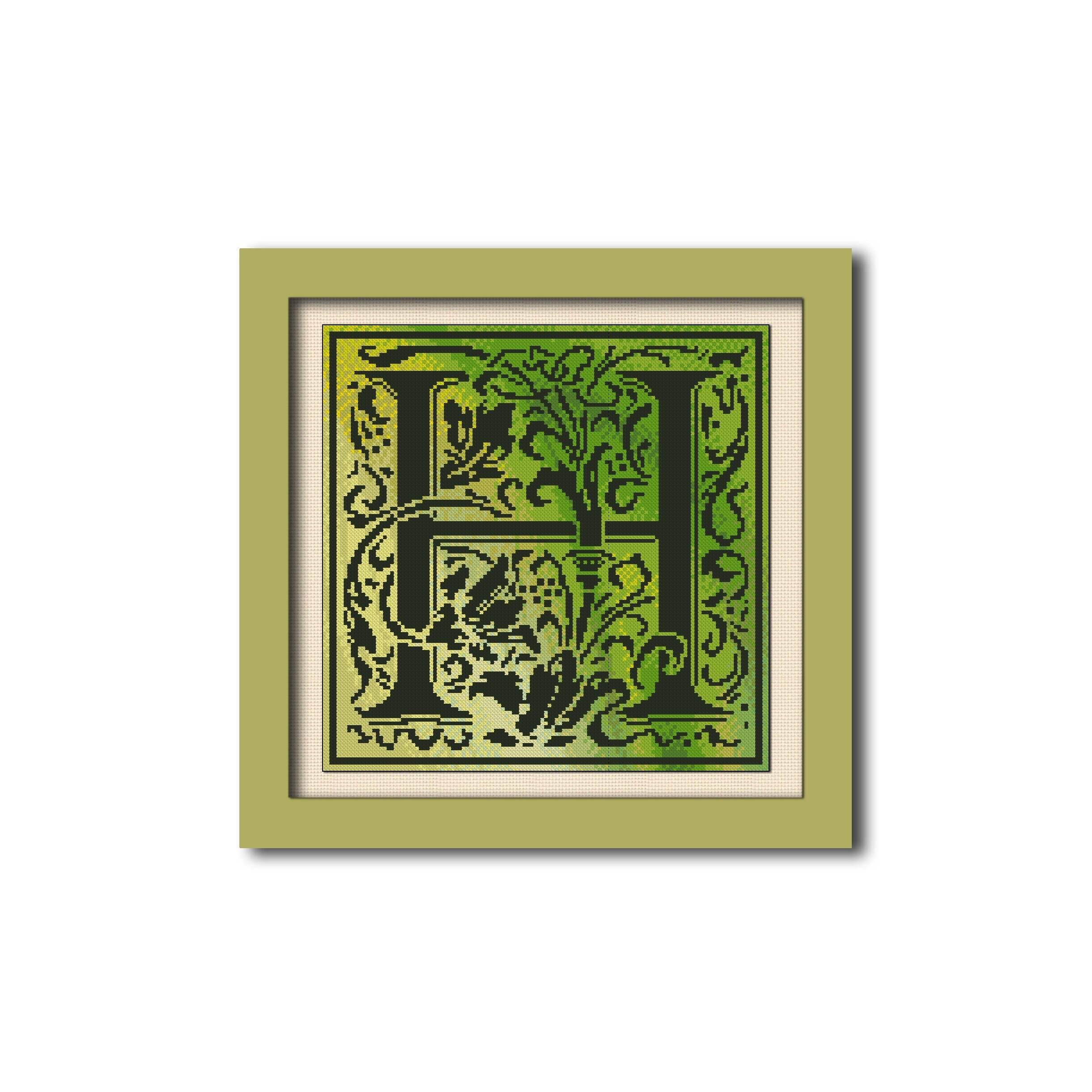 Letter h cross stitch pattern personalized sampler monogram h
