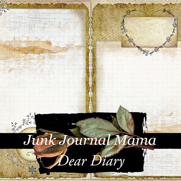 Dear Diary, junk journal, digital kit, digital download, handmade diary, vintage journal, journal prompts, book pages, journal printable