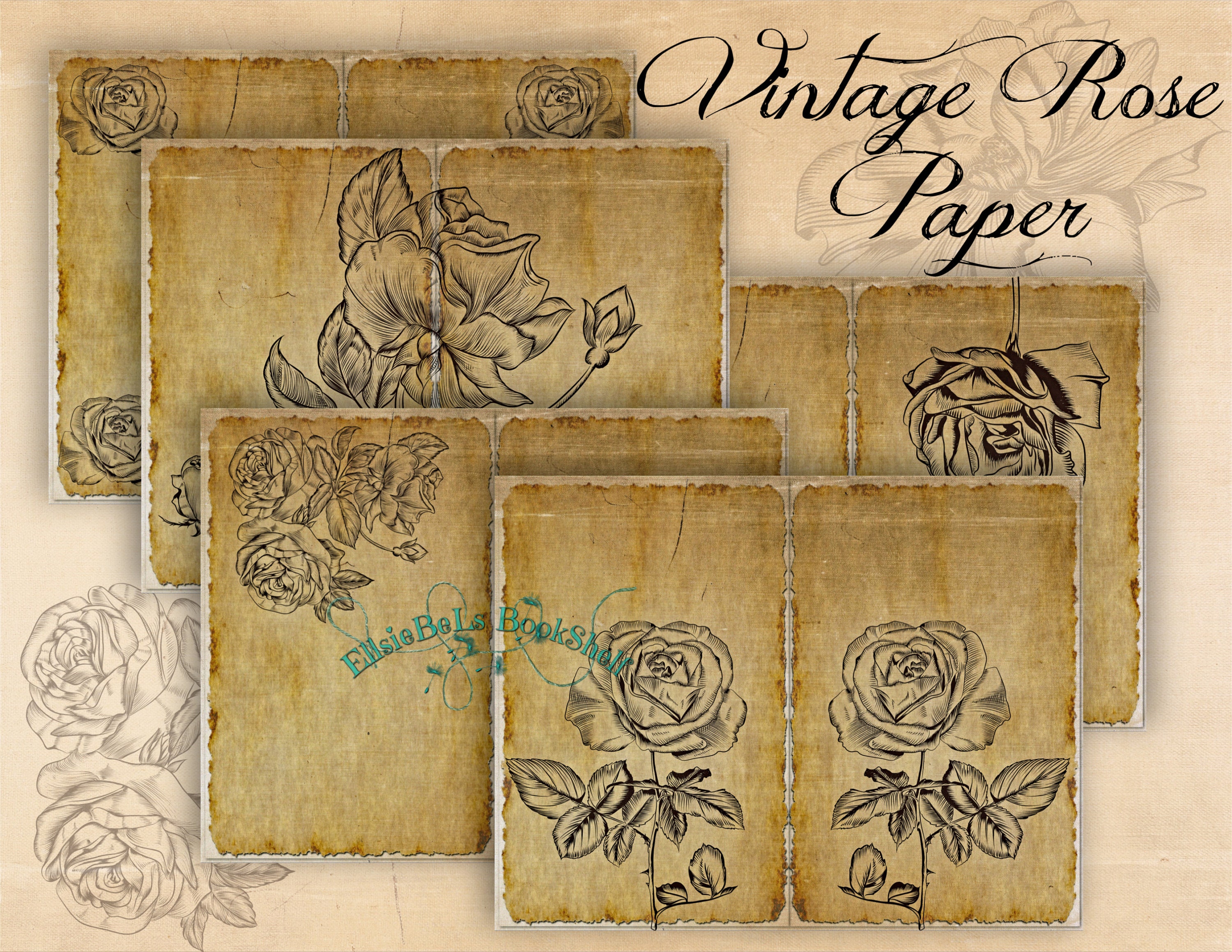 Vintage Rose Paper journal pages junk journal digital kit Etsy