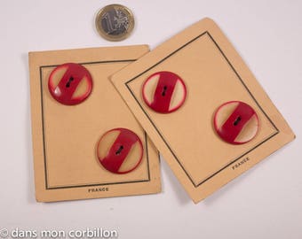 Set of 2 Boutons Vintage bicolore /blanc-rouge