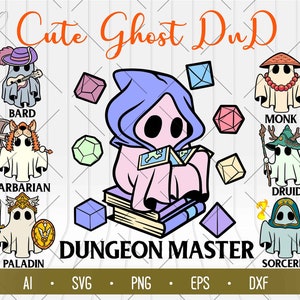 Lot de 13 classes de fantômes mignons du D&D Halloween ∞ svg Donjons et dragons ∞ svg jeu de société ∞ svg MdD ∞ svg geek ∞ jeux rpg svg ∞ svg gamer