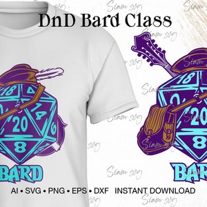 DnD Bard Emblem SVG PNG, RPG Dice Gaming Design for Gamer (Digital Download)