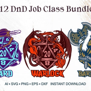 Lot de 12 personnages du MDN pour la classe d'emplois ∞ Donjons et dragons svg Jeu de société SVG ∞ D&D SVG ∞ Geek SVG Rpg jeux SVG Gamer SVG